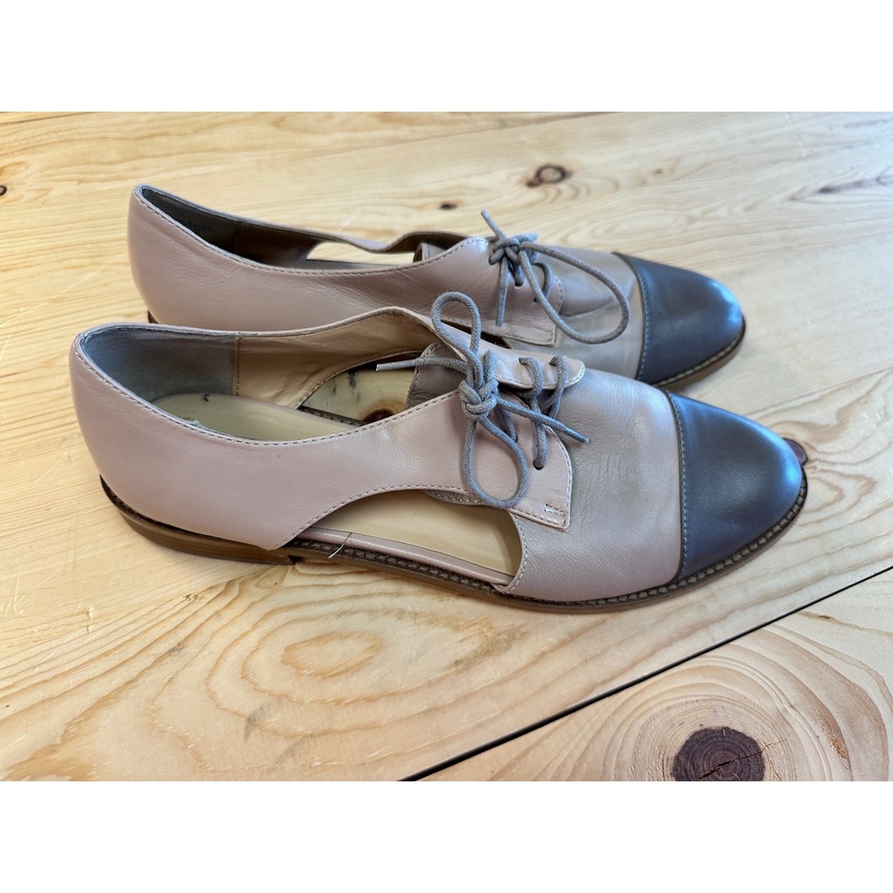 Steven by Steve Madden Allovr Leather Cut-Out Oxfords Two-Tone Beige Grey Size 9